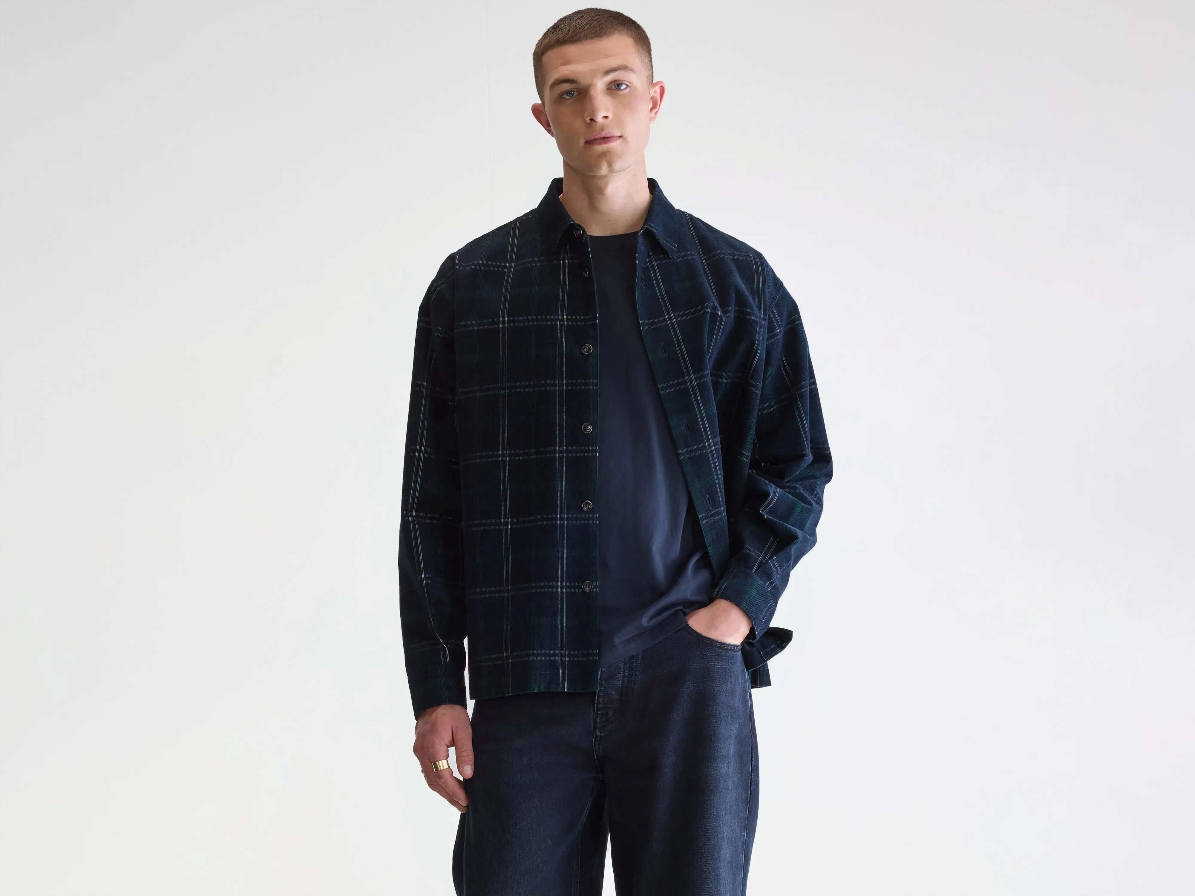 Reflective Bands Flap corduroy overshirt (252 / M / CHECK A)