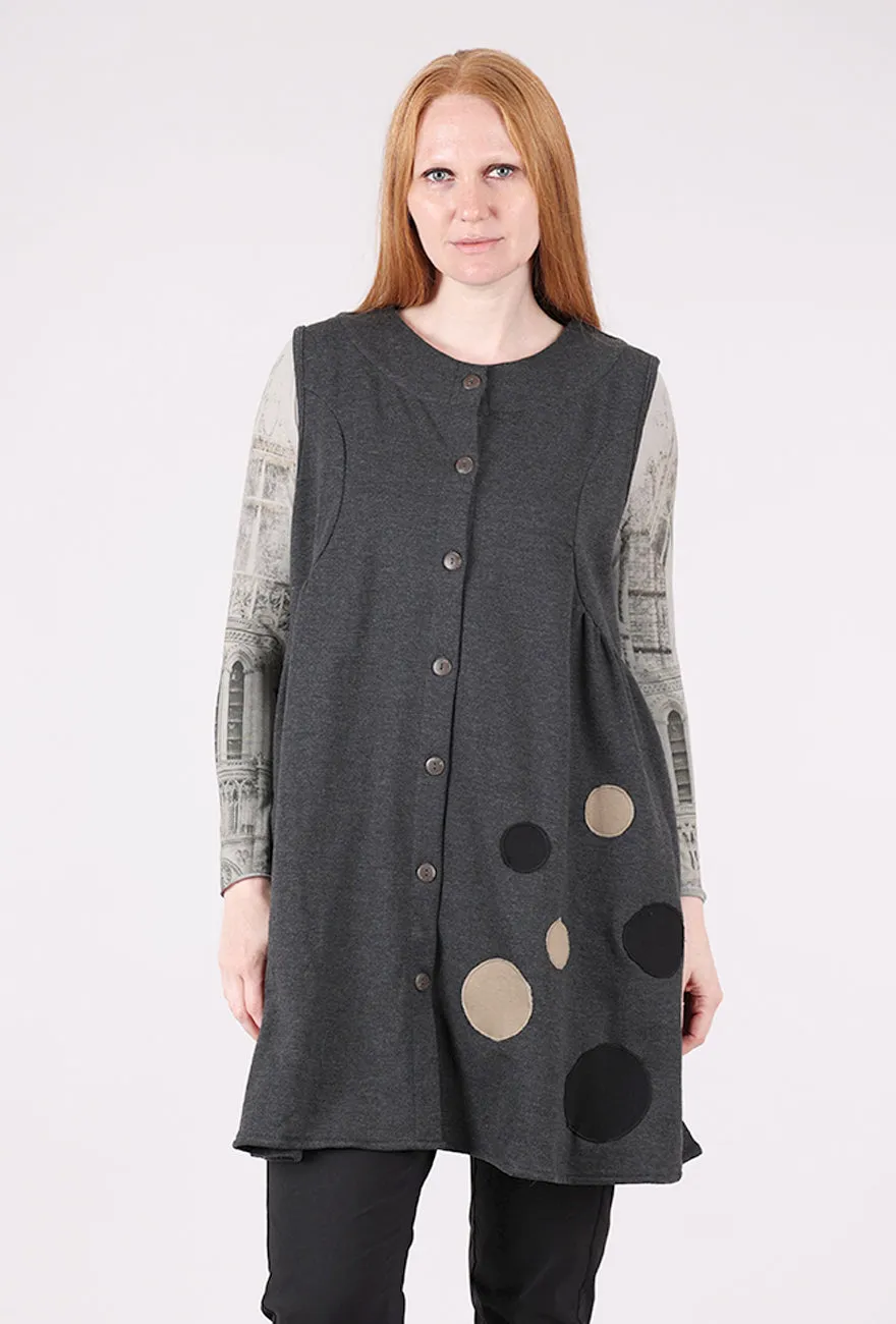 Fleece Dot Long Vest Charcoal, Charcoal slim fit