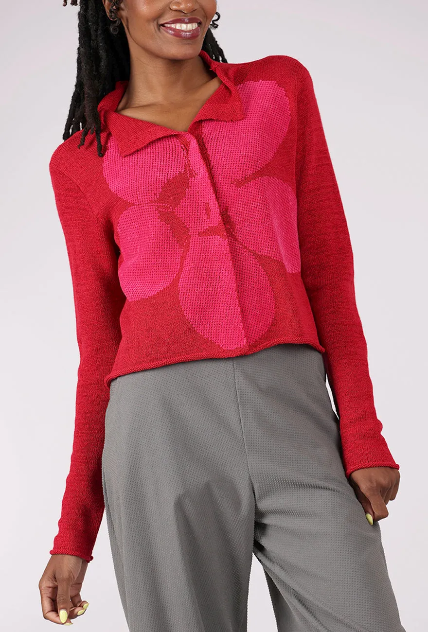 Flocked Cotton Collar Cardie, Rose/Lotus Close-fitting Comfortable