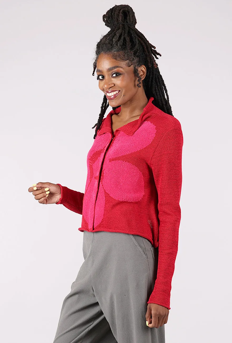 Flocked Cotton Collar Cardie, Rose/Lotus Close-fitting Comfortable