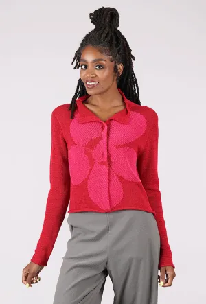 Slim-fit winter knit Effortless knitwear Flocked Cotton Collar Cardie, Rose/Lotus