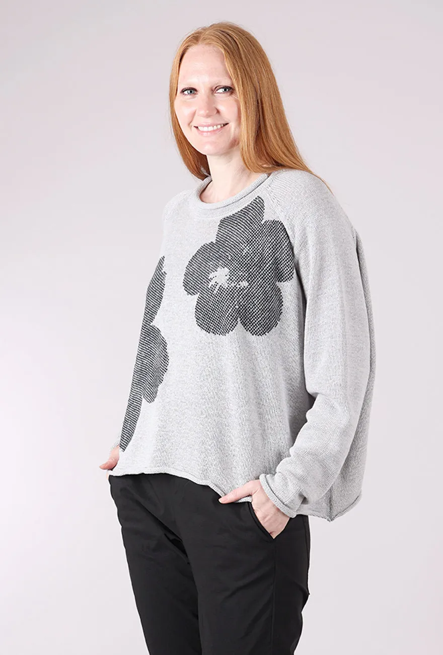 Flocked Cotton Rollneck Sweater, Light Gray/Dark Gray Half-high Neck