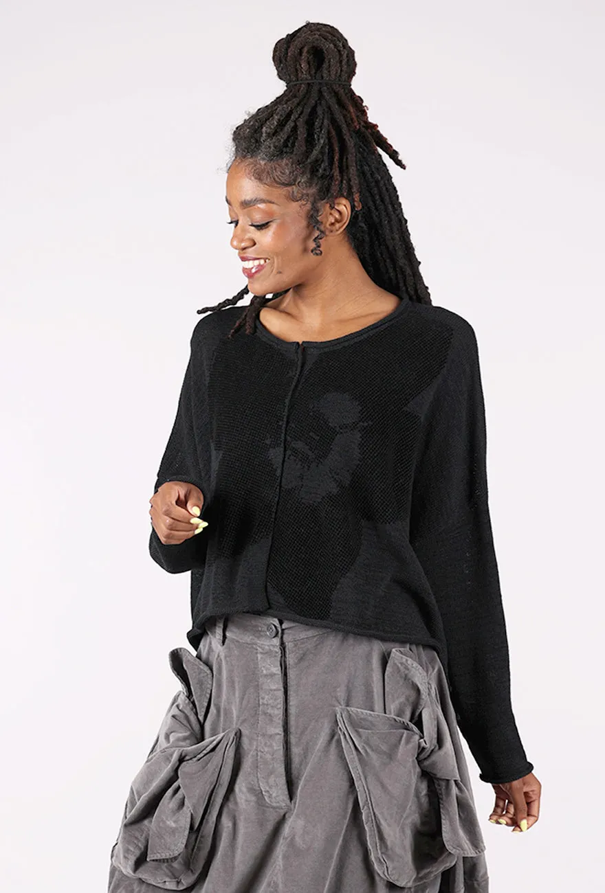 Flocked Cotton Swing Cardie, Black/Black Solid Color Versatile