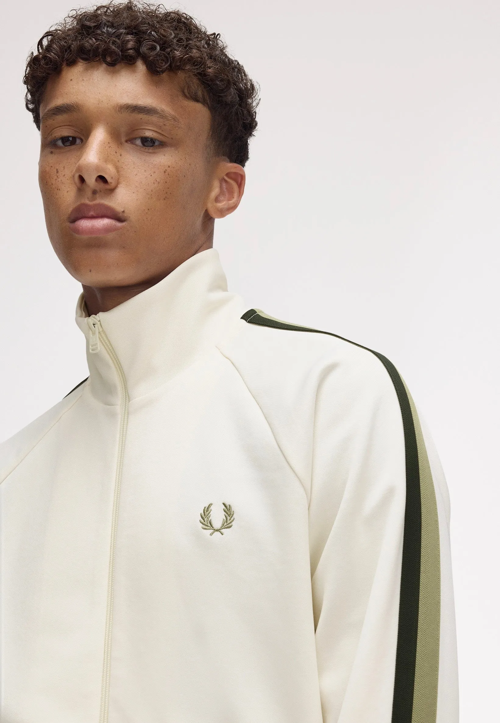 Floral Pattern Fred Perry - Two Colour Tape Light Ecru - Track Jacket