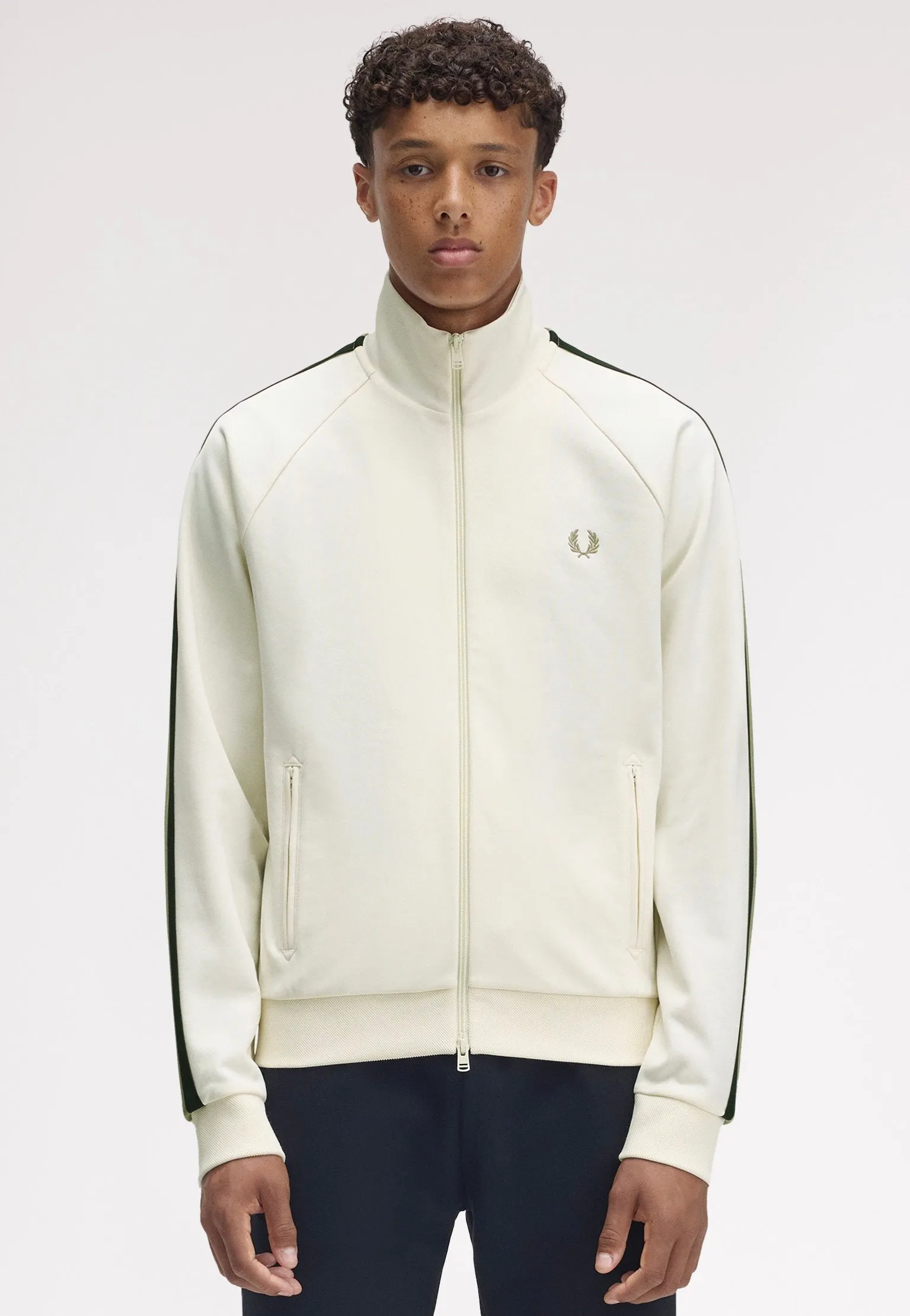 Floral Pattern Fred Perry - Two Colour Tape Light Ecru - Track Jacket