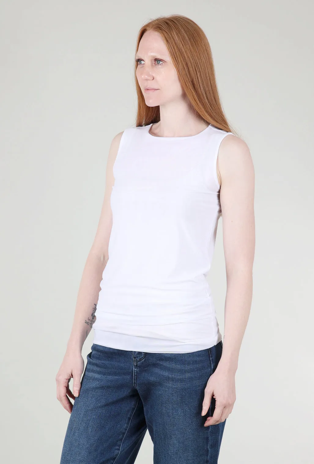Florence Solid Double Sheer Tank Top, White Simple looks