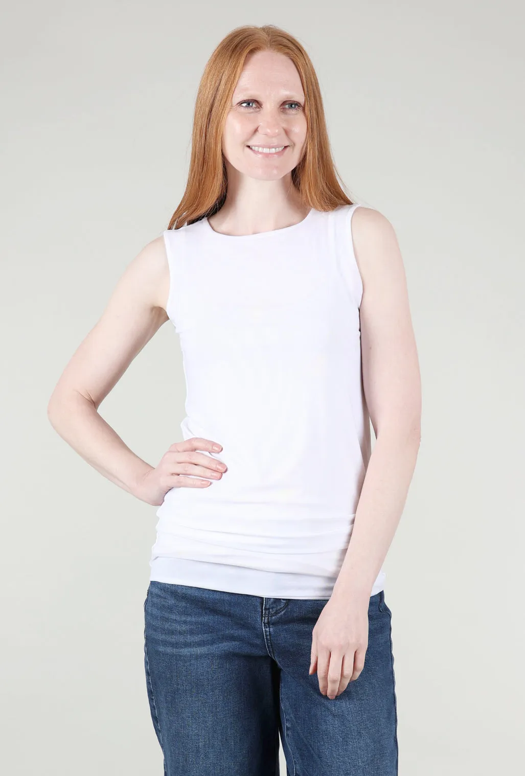 Light Design Machine washable Florence Solid Double Sheer Tank Top, White