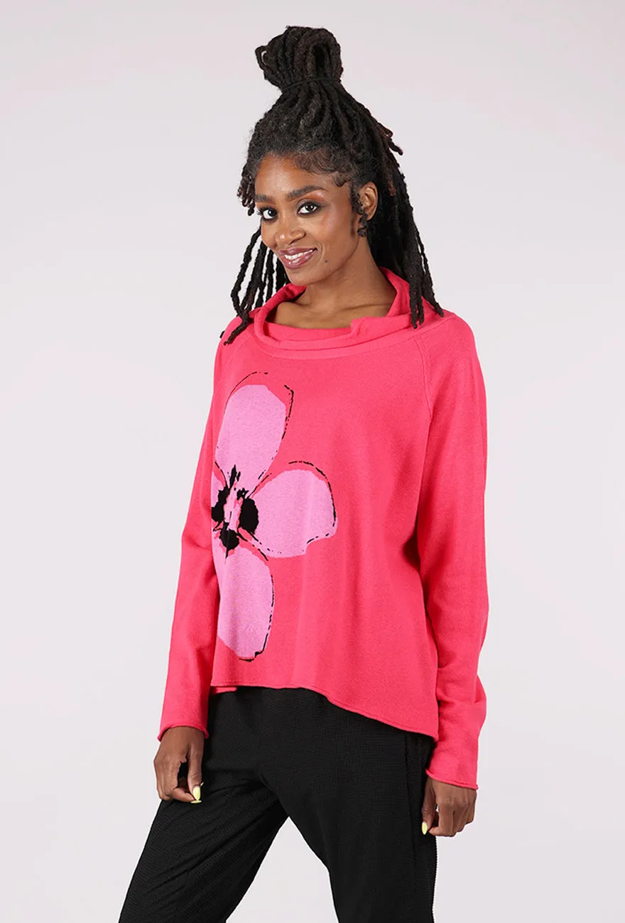 Flower Pop Swing Funnel Pullover, Lotus/Lily Jacquard Henley Collar