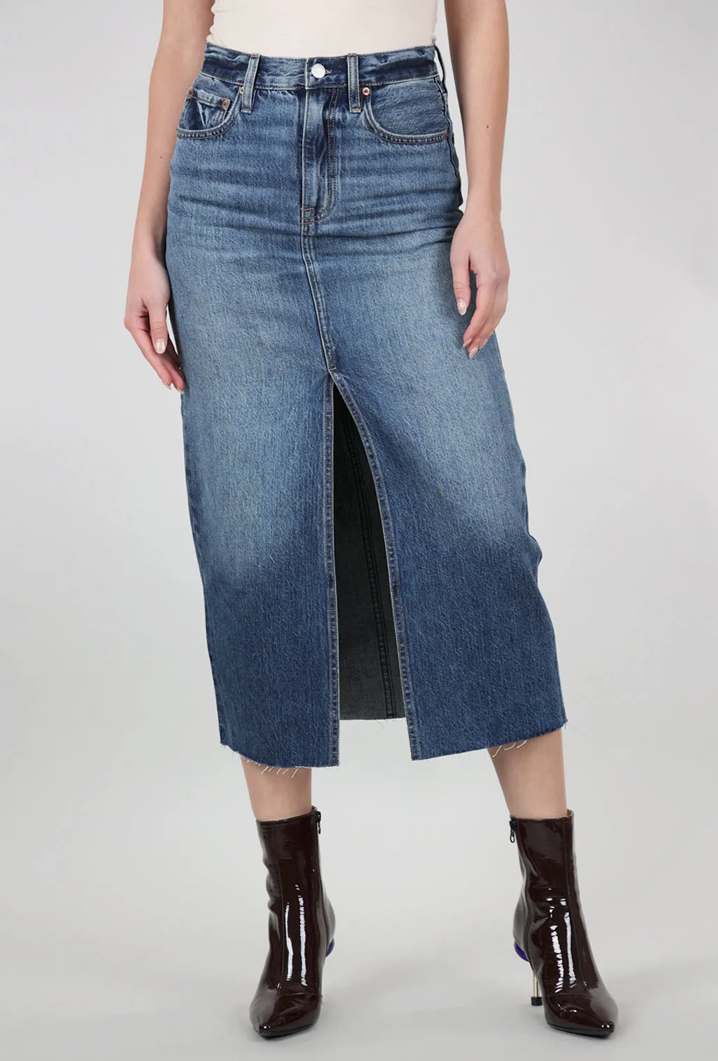 Alice High-Rise Midi Skirt, Fairfax Blue Minimal Style