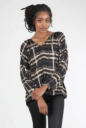 Geometric Design Flowy Print Blouse, Black