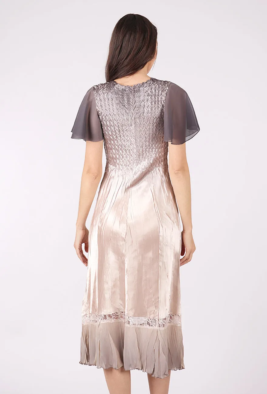 Flutter Sleeve Ombre Dress, Oyster Smoke color block