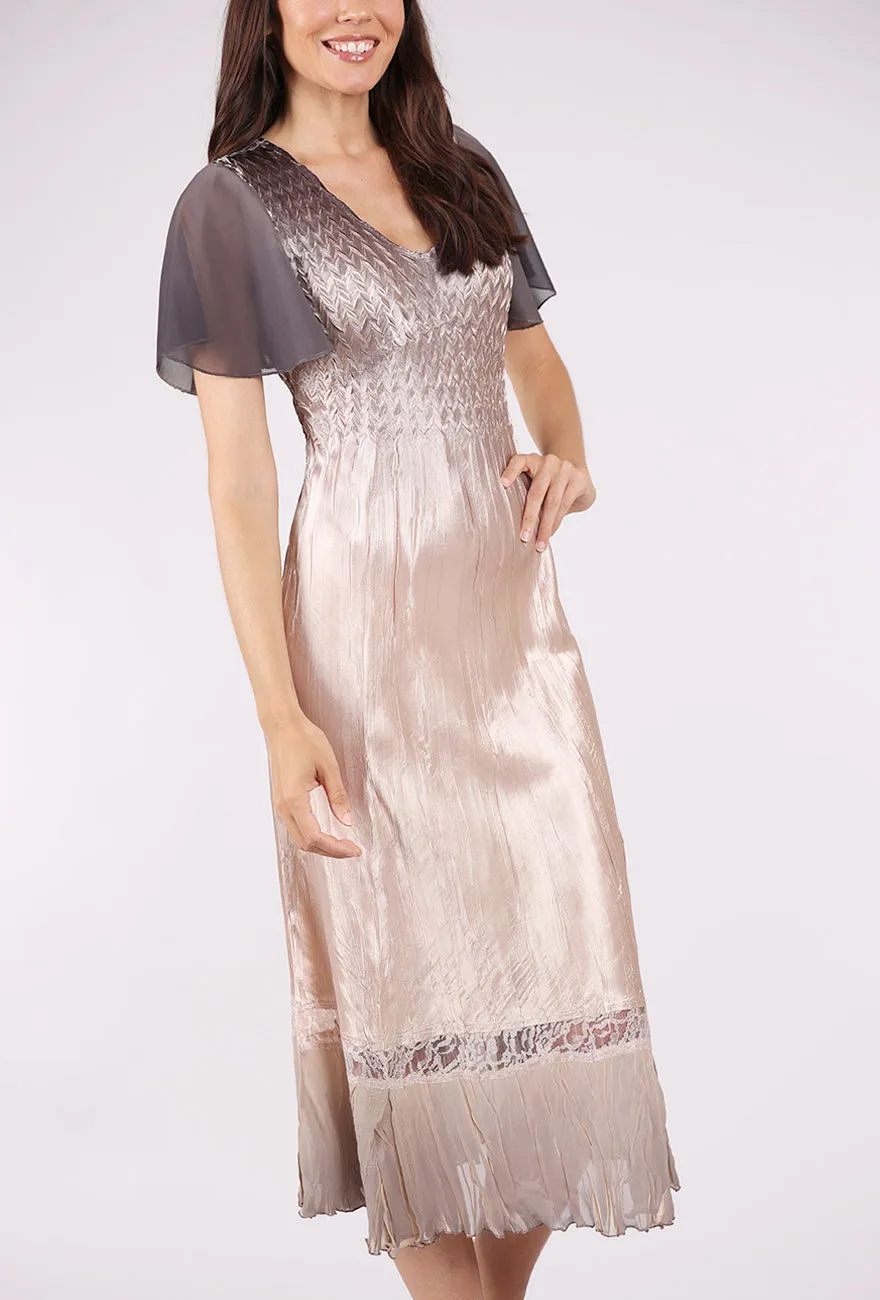 Flutter Sleeve Ombre Dress, Oyster Smoke color block