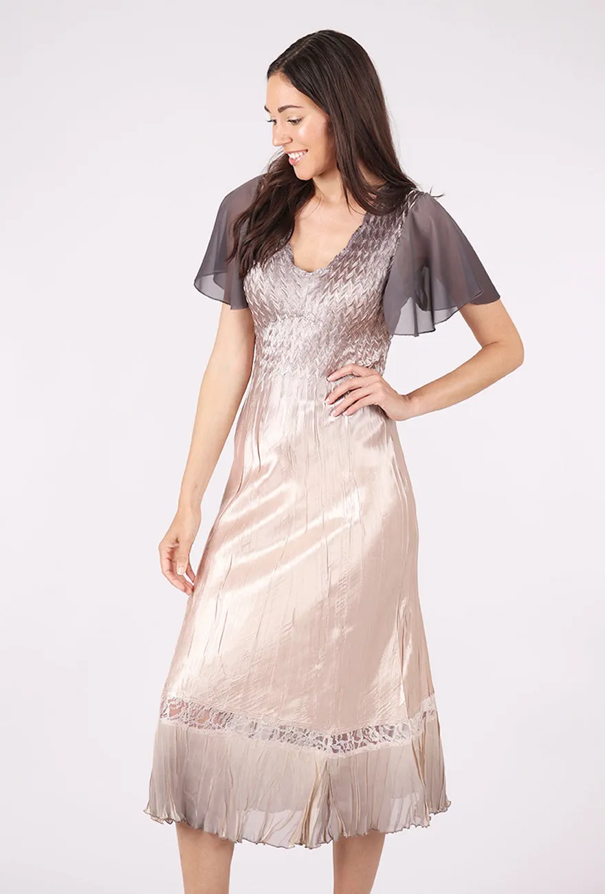 Flutter Sleeve Ombre Dress, Oyster Smoke color block