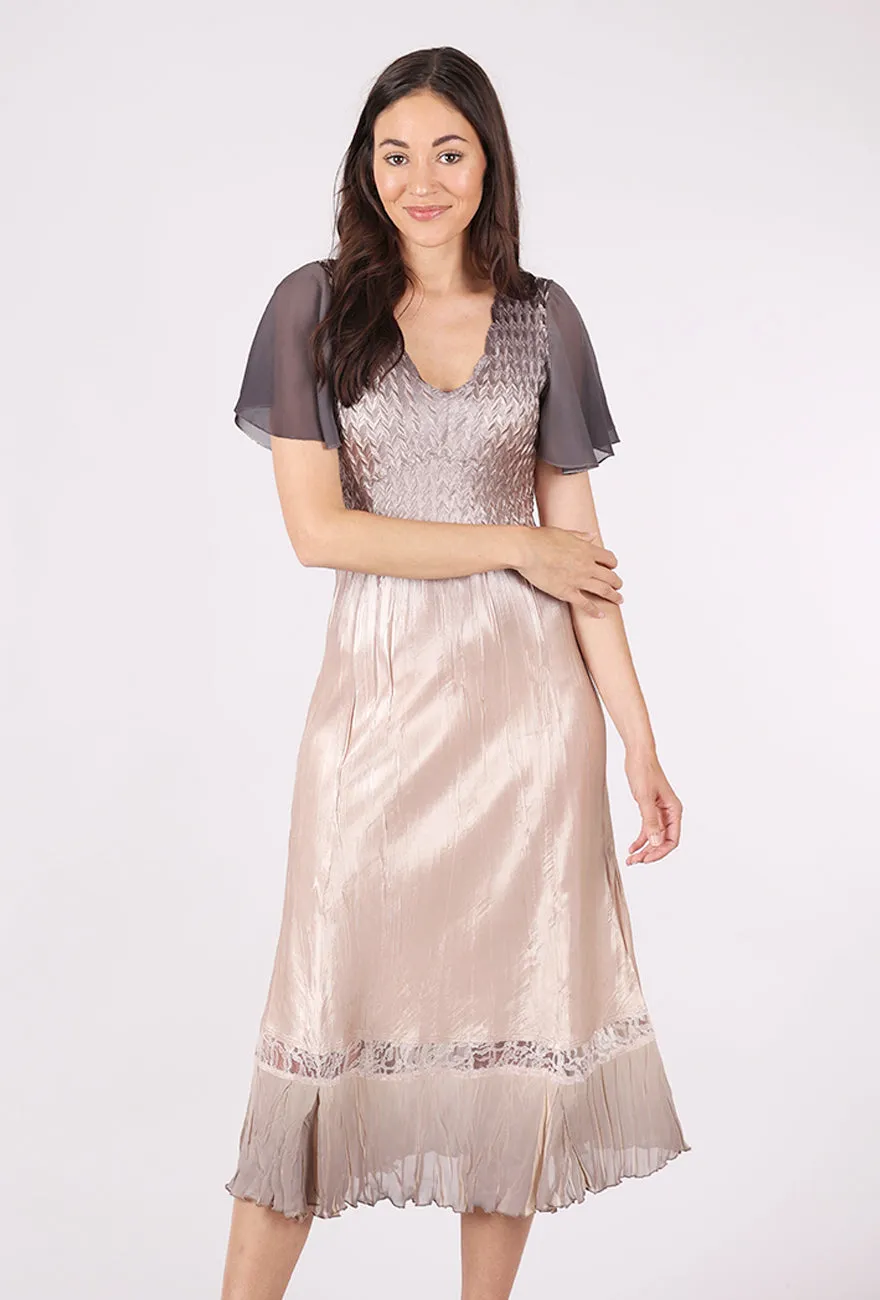 Bless Glow Flutter Sleeve Ombre Dress, Oyster Smoke
