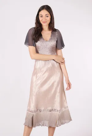 Subtle Elegance Flutter Sleeve Ombre Dress, Oyster Smoke