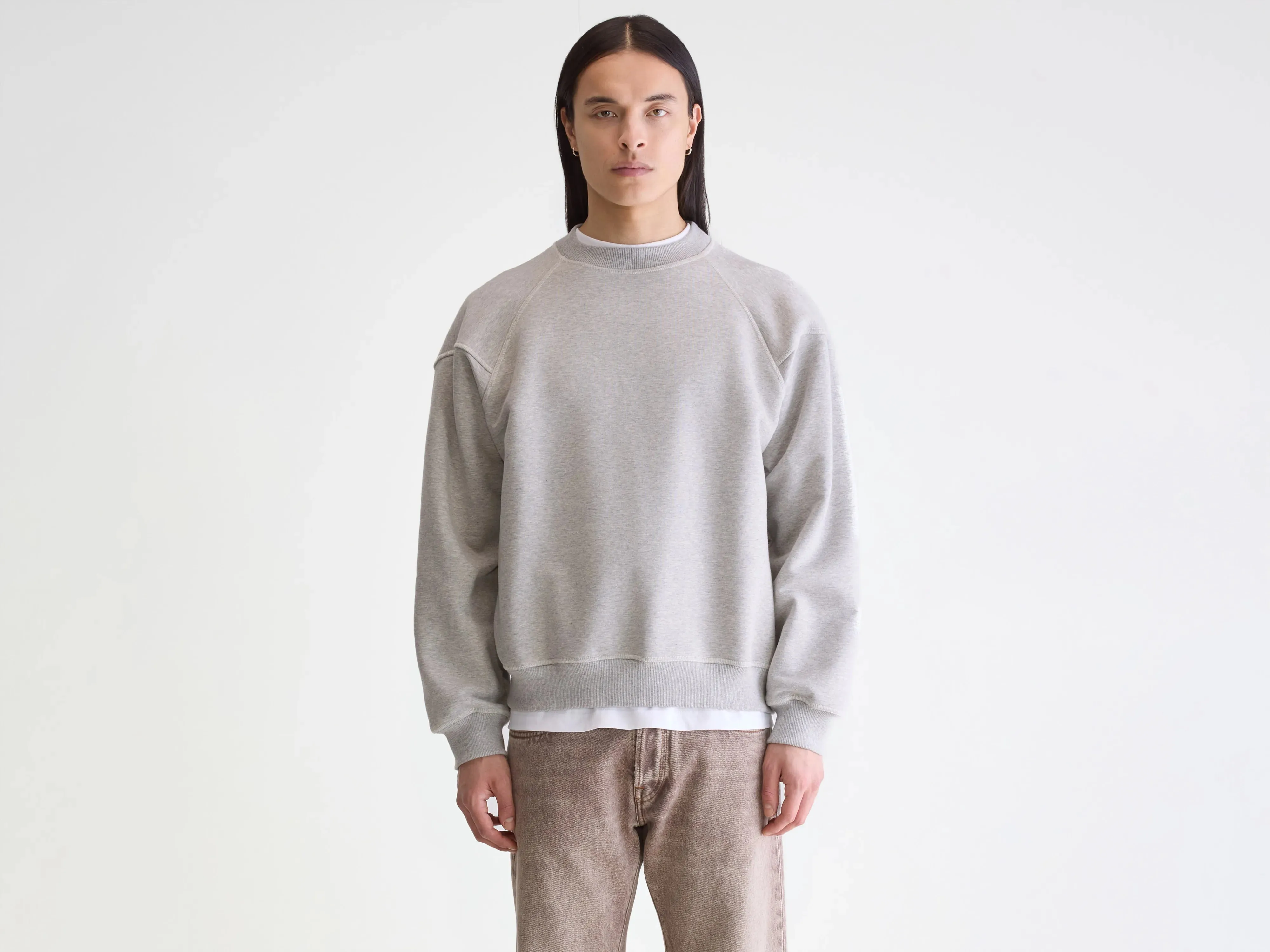 product social responsibility Front Pocket Font crewneck sweatshirt (252 / M / H. GREY)