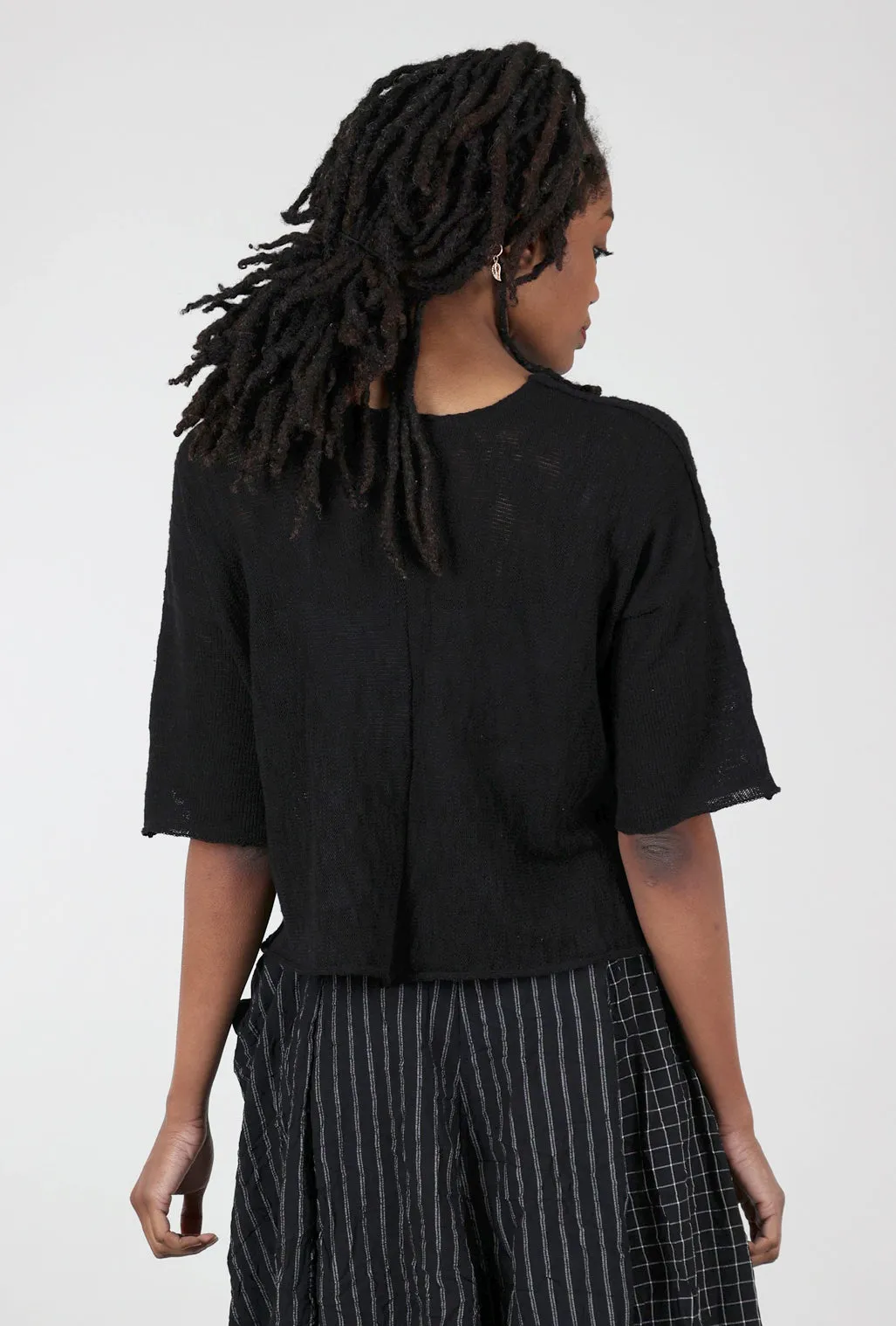 Frayed Design Reverse Sweater, Black