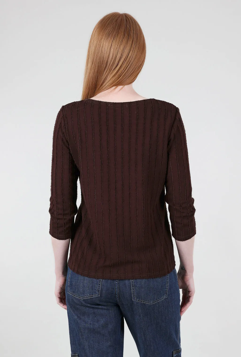 Frayed Stripe Boatneck Tee, Mahogany Breathable Design