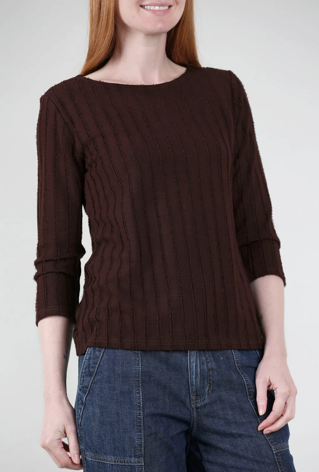 Frayed Stripe Boatneck Tee, Mahogany Breathable Design