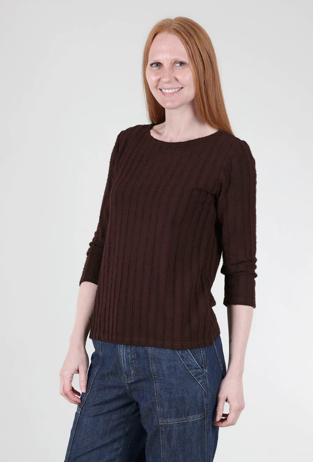 Frayed Stripe Boatneck Tee, Mahogany Breathable Design
