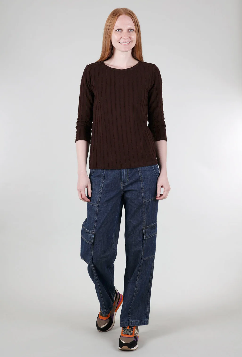 Frayed Stripe Boatneck Tee, Mahogany Breathable Design