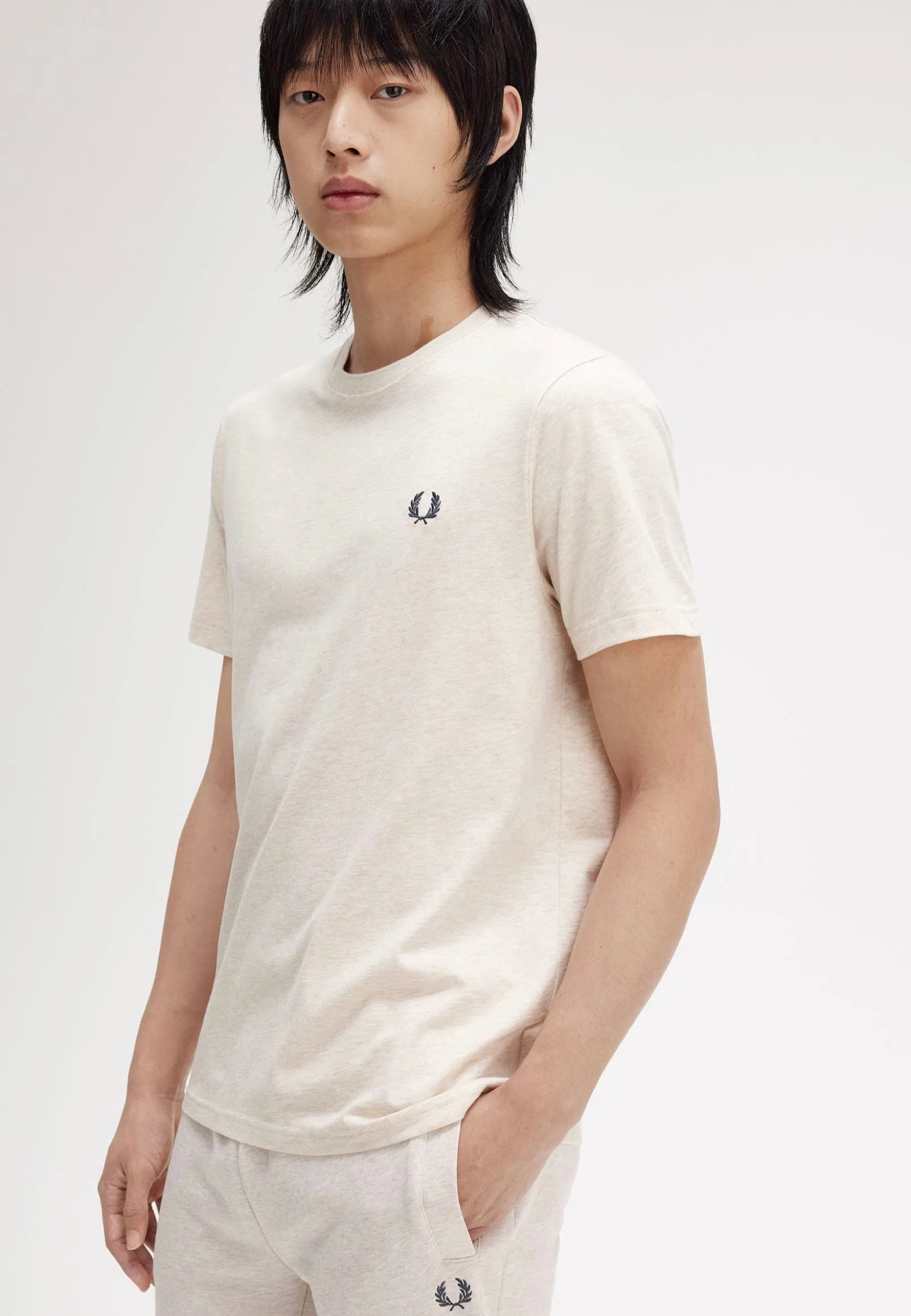 Crew neck classic easy to pair Fred Perry - Crew Neck Porridge Marl/Anchor Grey - T-Shirt