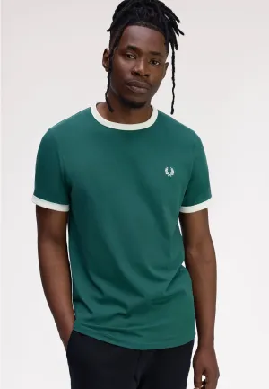 Office Casual Christmas Fred Perry - Ringer Sport Green/Snow White - T-Shirt