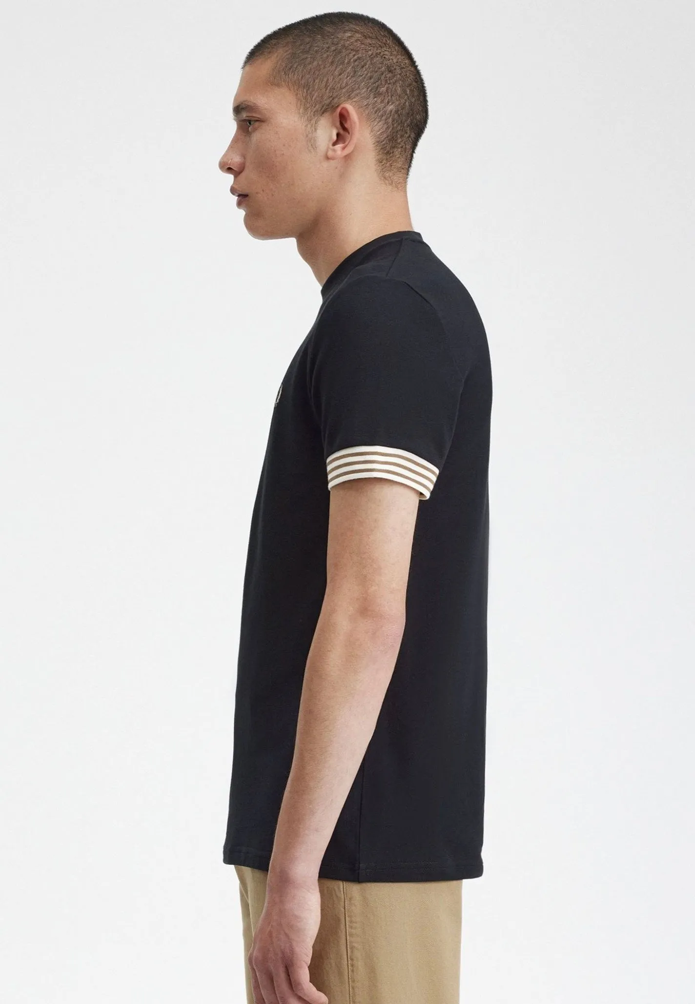 Fred Perry - Striped Cuff Black - T-Shirt Minimalist Design