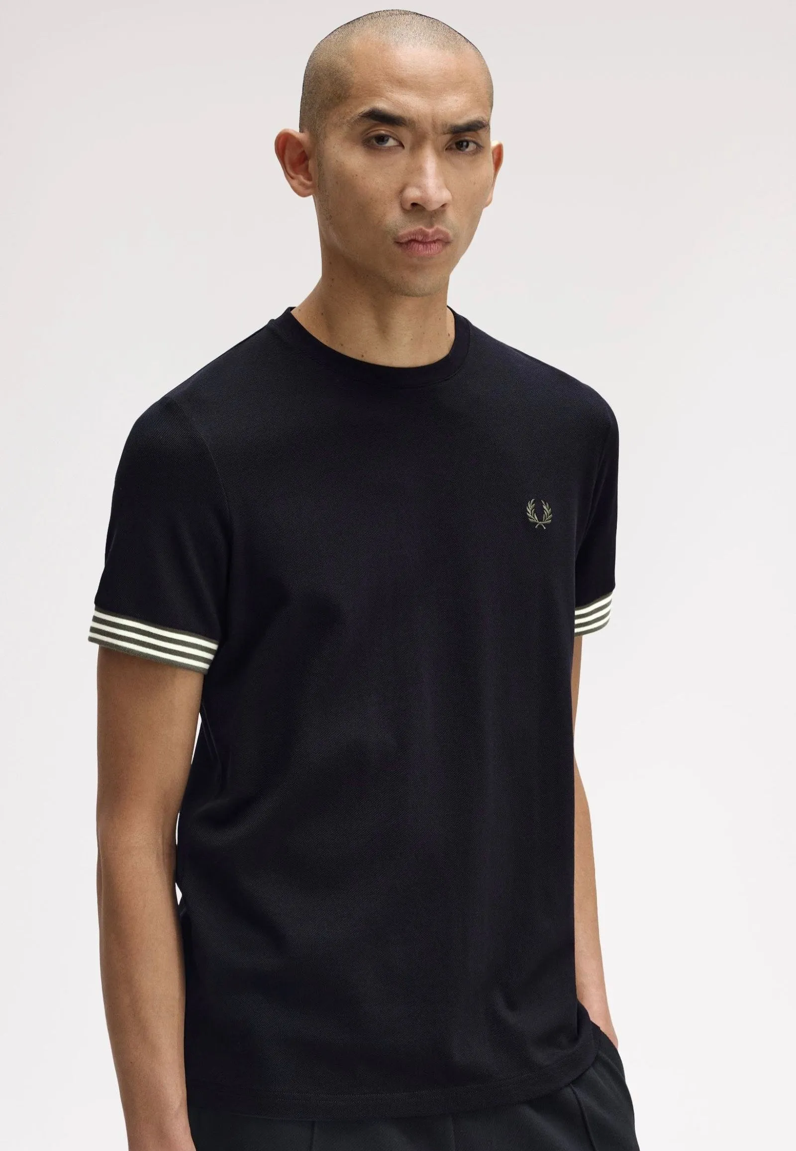 Fun and Playful Fred Perry - Striped Cuff T-Black - T-Shirt