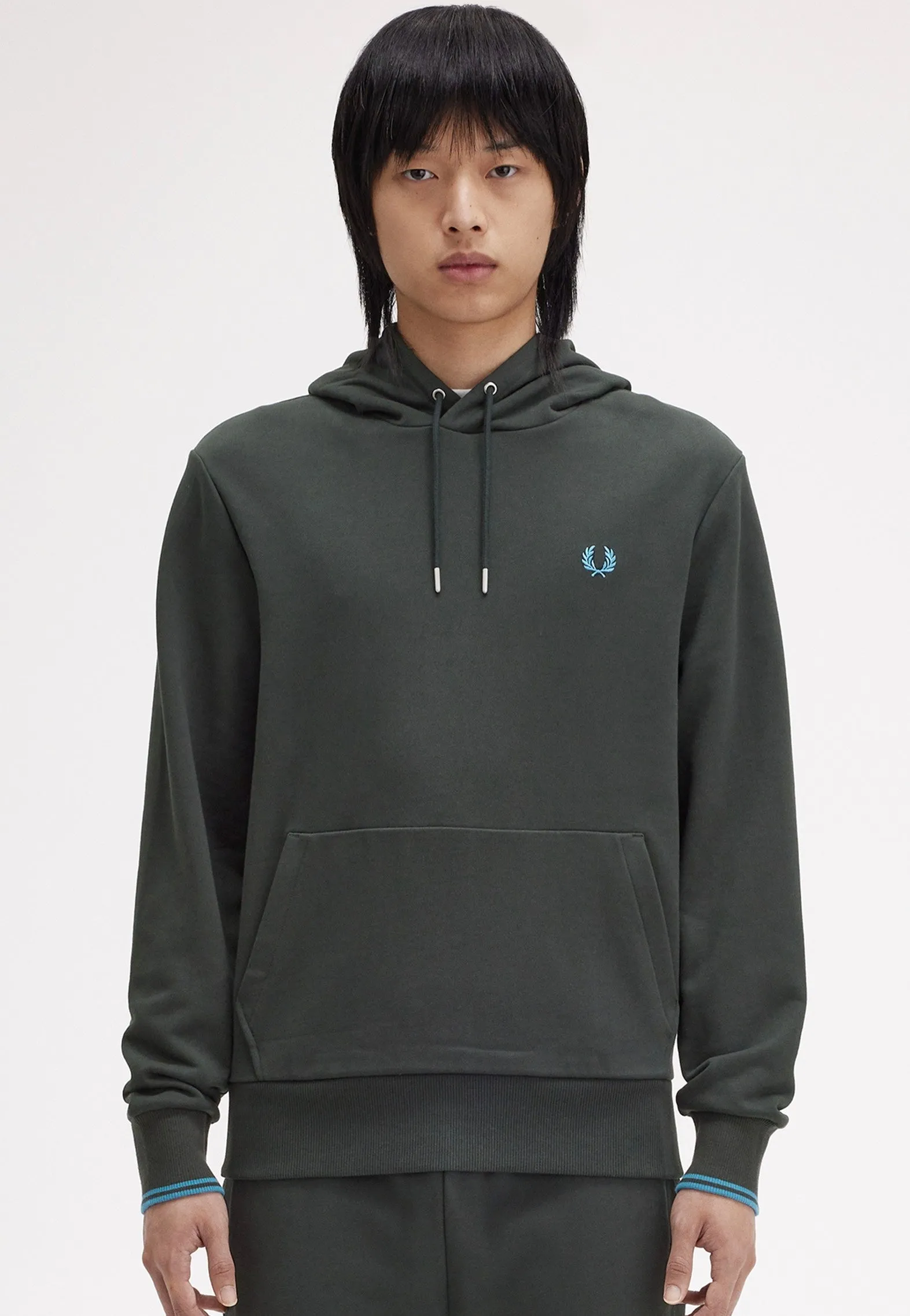 Fred Perry - Tipped Hooded Night Green/Runaway Bay Ocean - Hoodie restaurant dining
