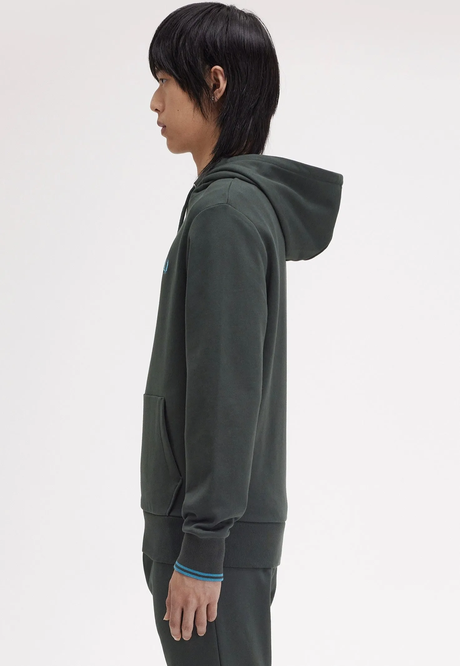 Fred Perry - Tipped Hooded Night Green/Runaway Bay Ocean - Hoodie Celebrity Worthy