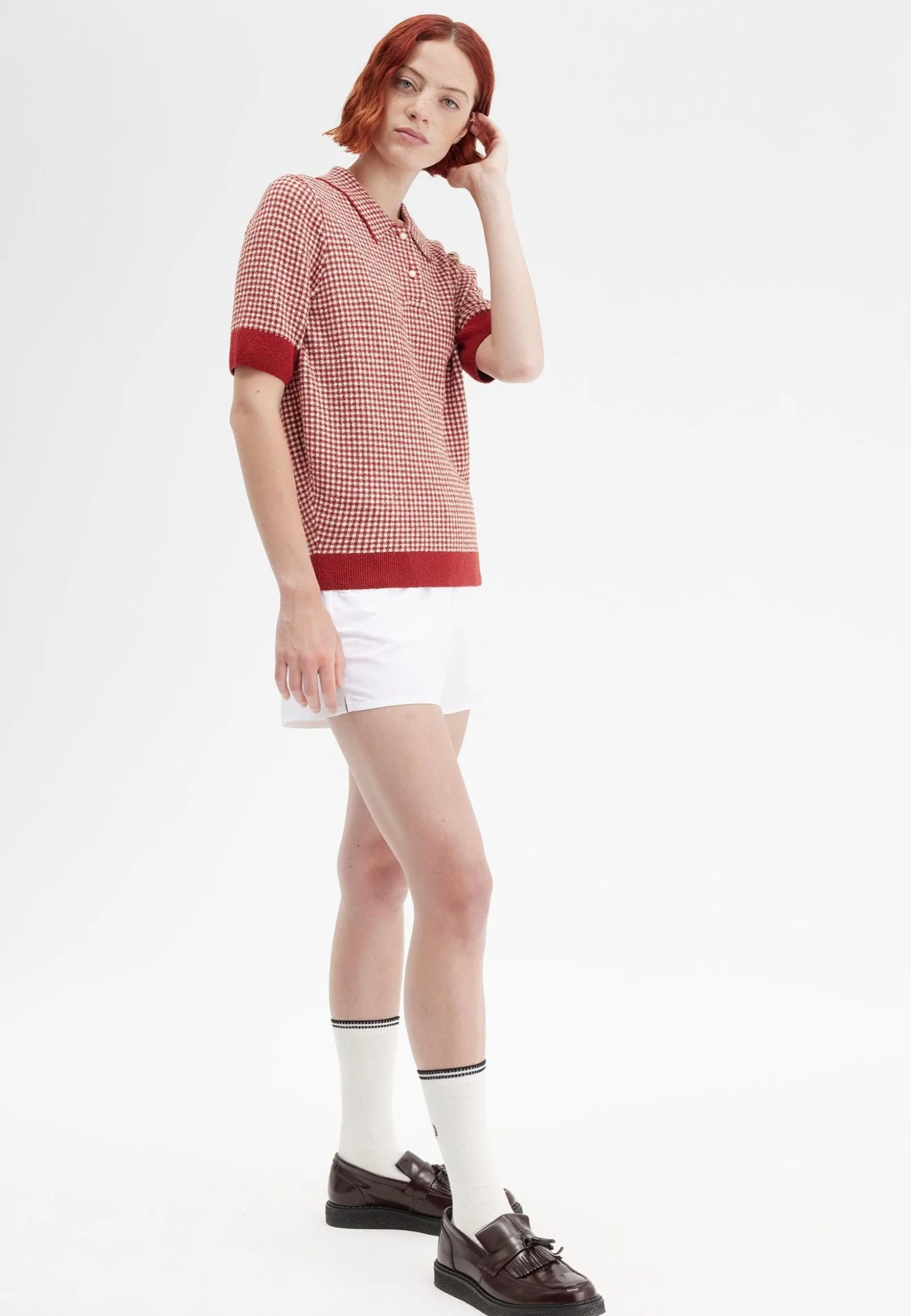 Fred Perry x Amy Winehouse - Gingham Knitted Burnt Red - Polo Timeless Cut
