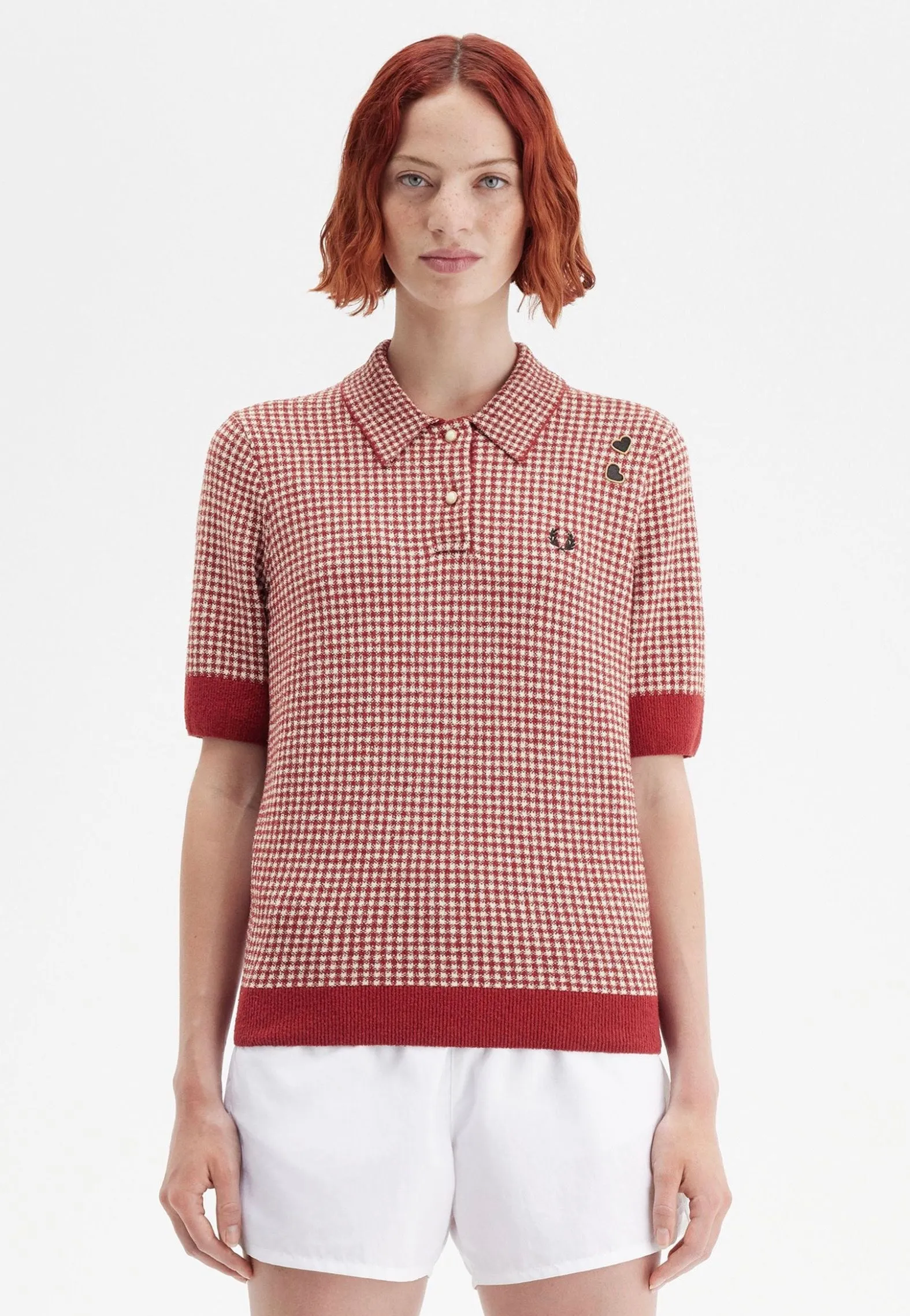 Fred Perry x Amy Winehouse - Gingham Knitted Burnt Red - Polo Timeless Cut