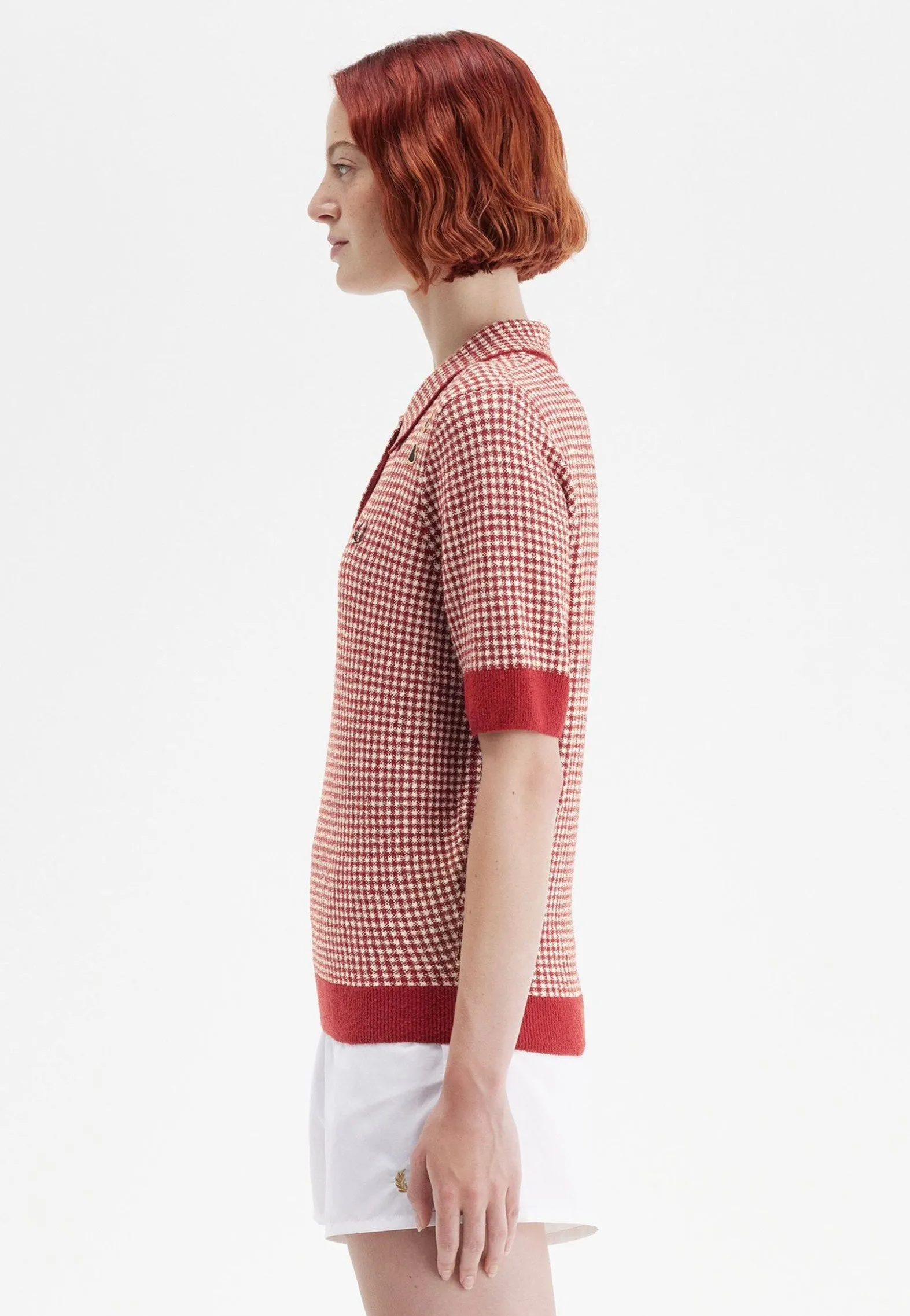 Fred Perry x Amy Winehouse - Gingham Knitted Burnt Red - Polo Timeless Cut