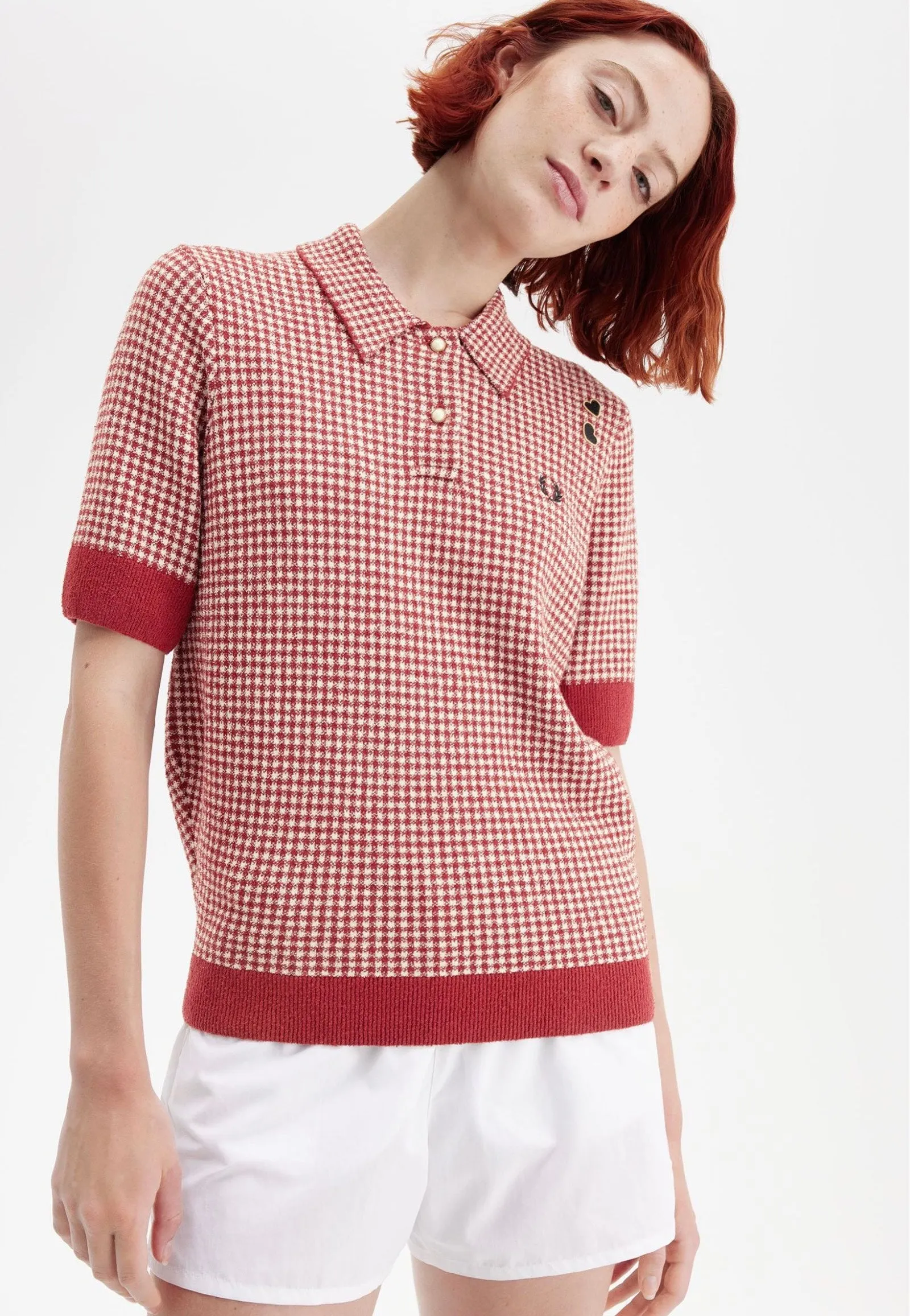 Classic Guest Fred Perry x Amy Winehouse - Gingham Knitted Burnt Red - Polo