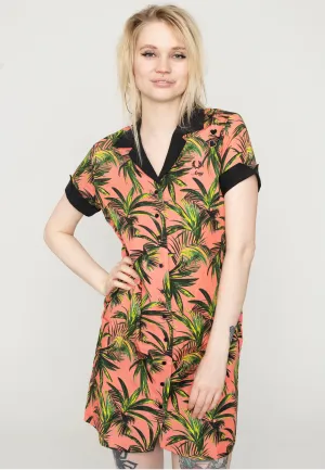 Fred Perry x Amy Winehouse - Palm Print Shirt Coral Heat - Dress Profile Enhancer Fresh Aesthetic