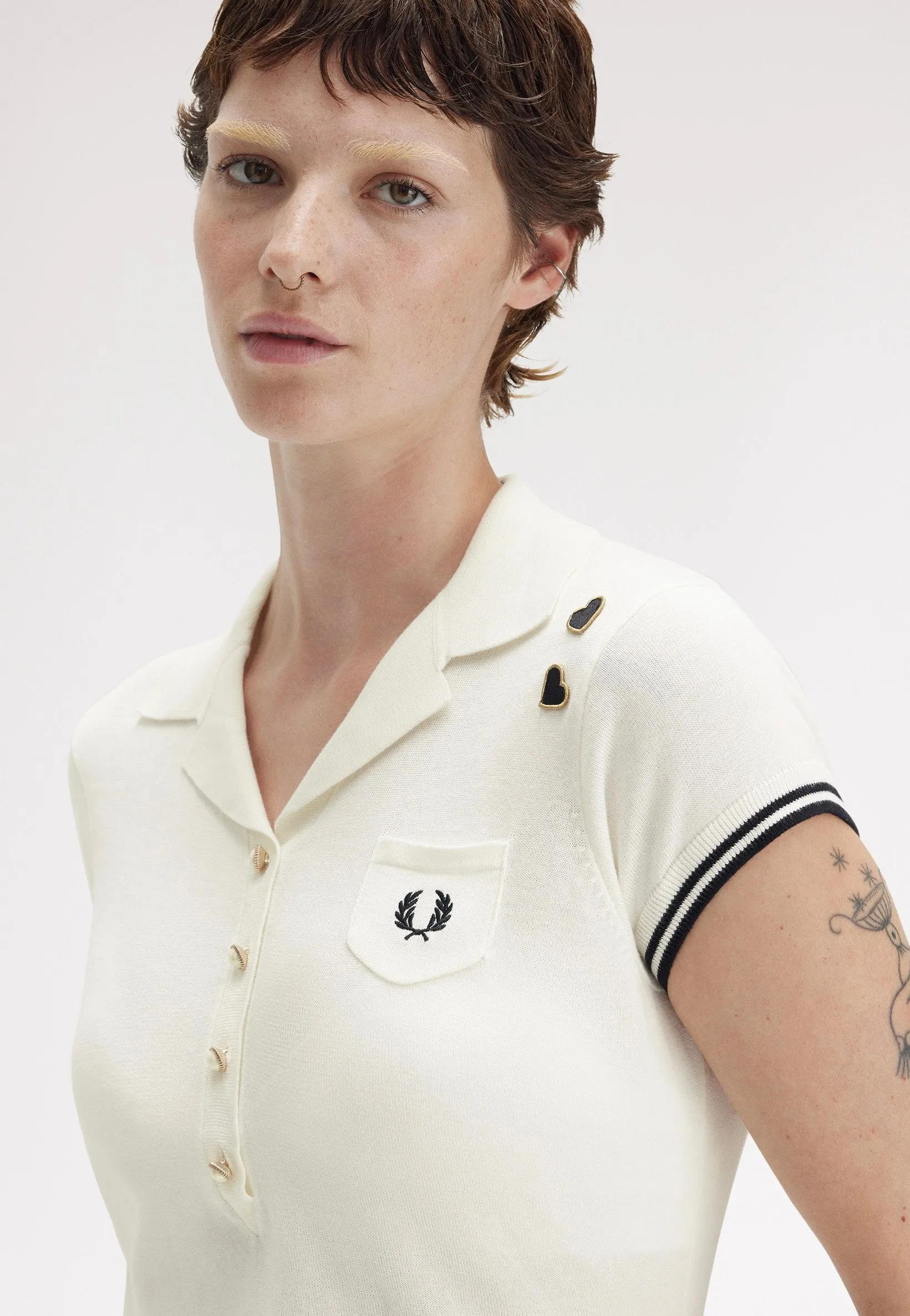 Fred Perry x Amy Winehouse - Pocket Detail Knitted Light Ecru - Polo Fashion Cut