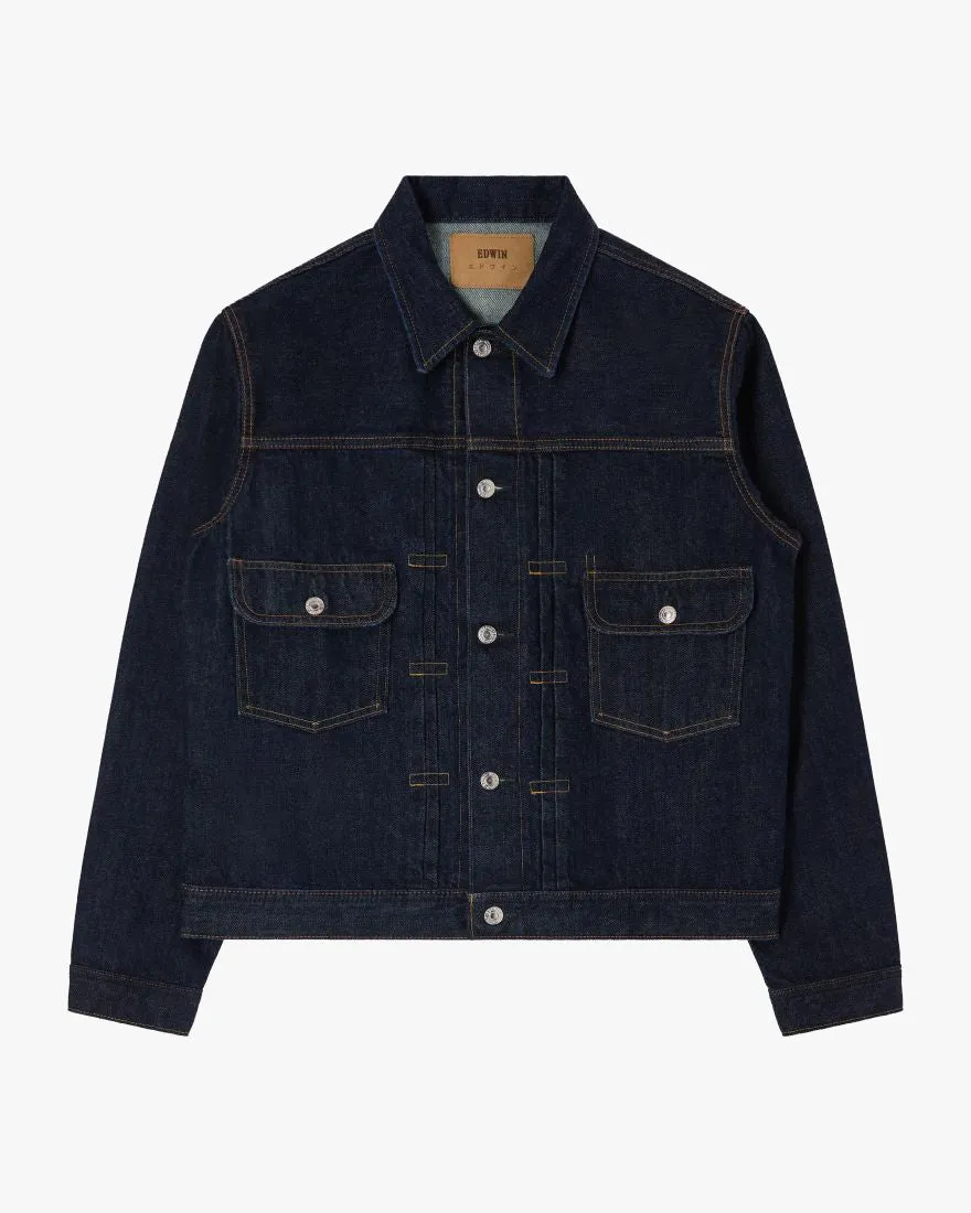 Edwin Made In Japan Denim Jacket - 14oz Kurabo Recycled Red Selvage Denim / Blue Rinsed | Edwin Jackets & Coats | JEANSTORE
