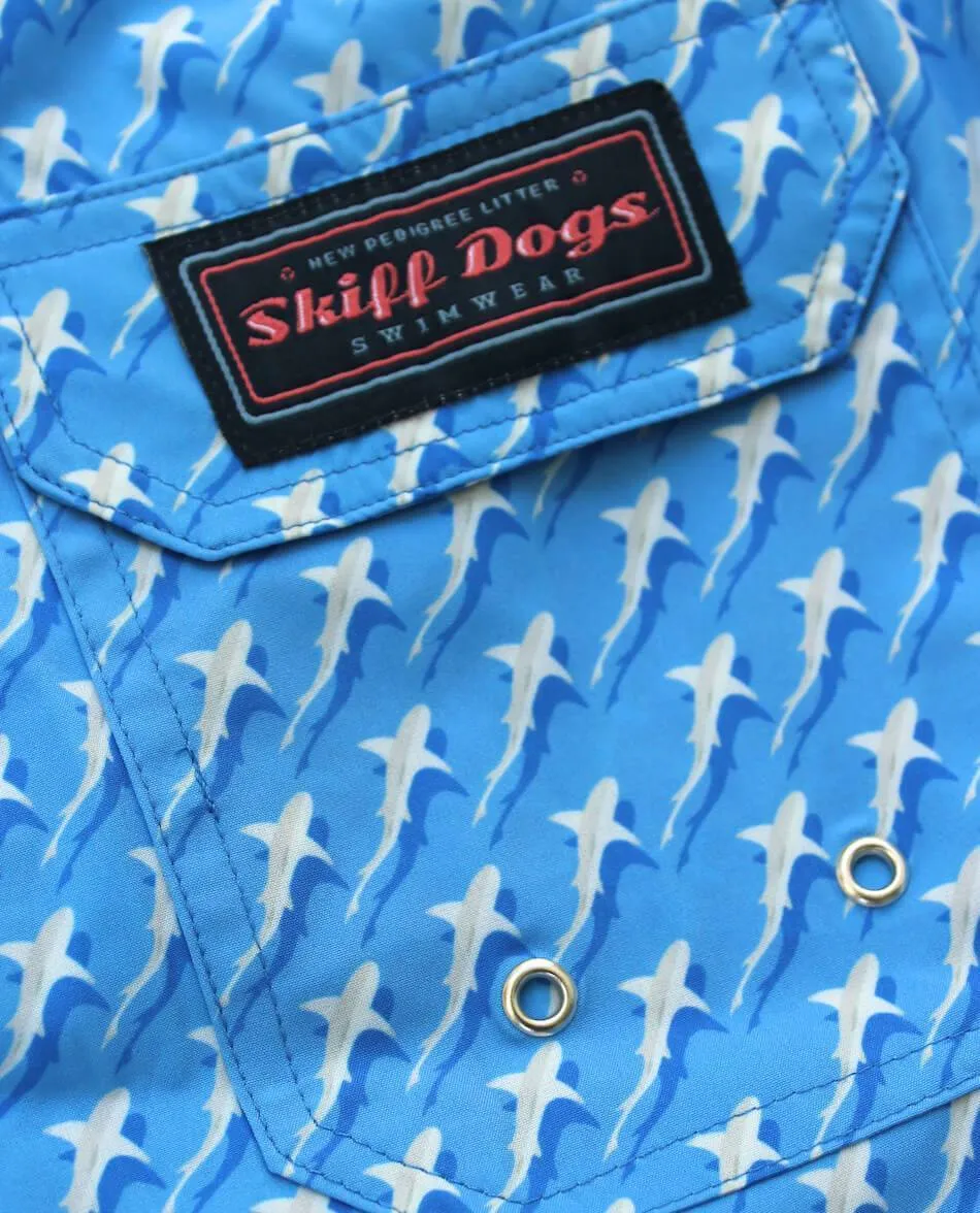 Fringe details Reef Shark Rally: Kid's Swim Trunks - Light Blue