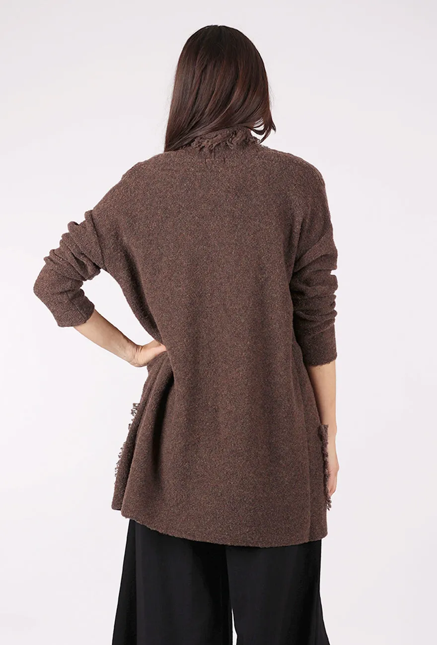 Fringed Lapel Cardie, Coffee Blend Comfortable
