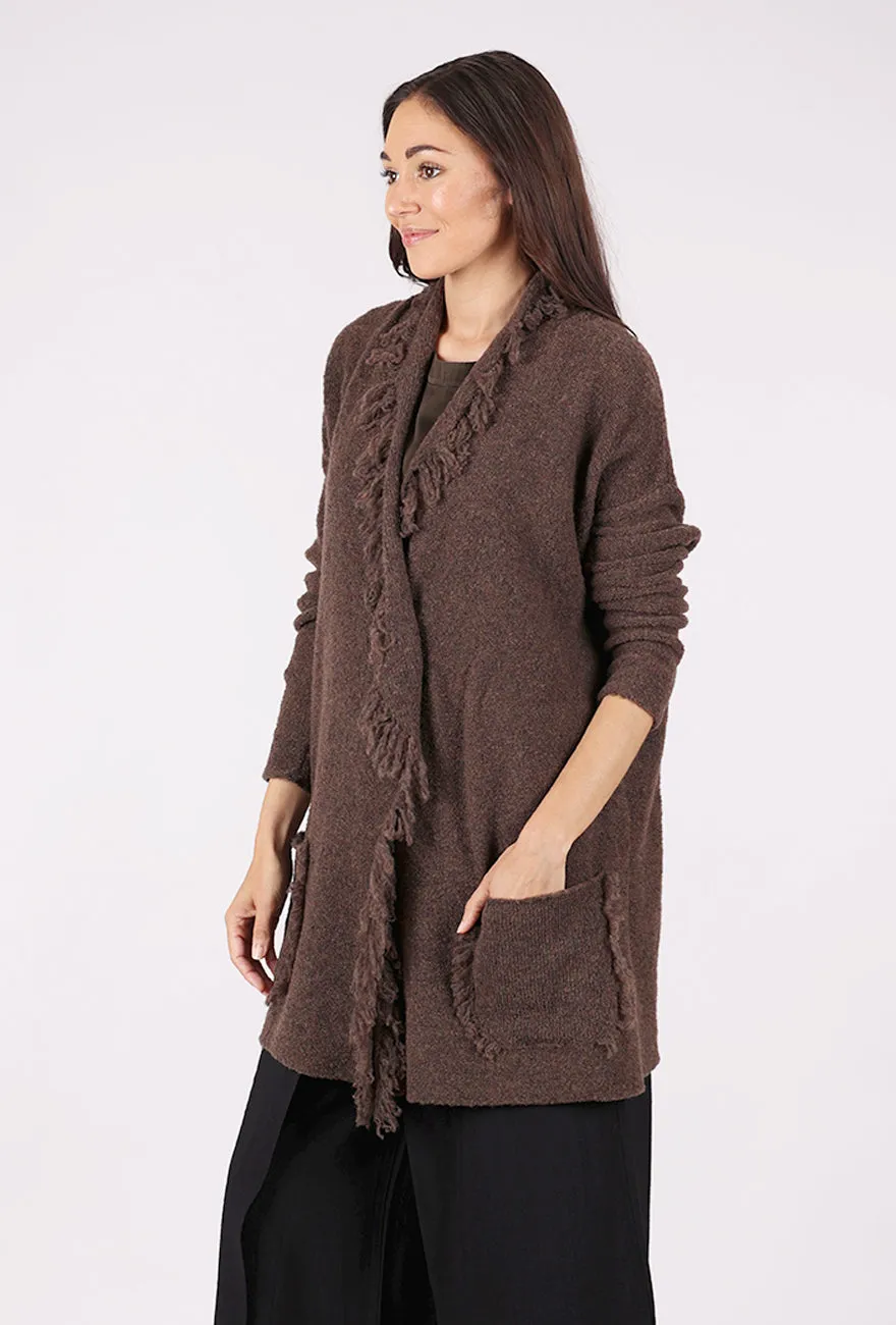 Fringed Lapel Cardie, Coffee Blend Comfortable