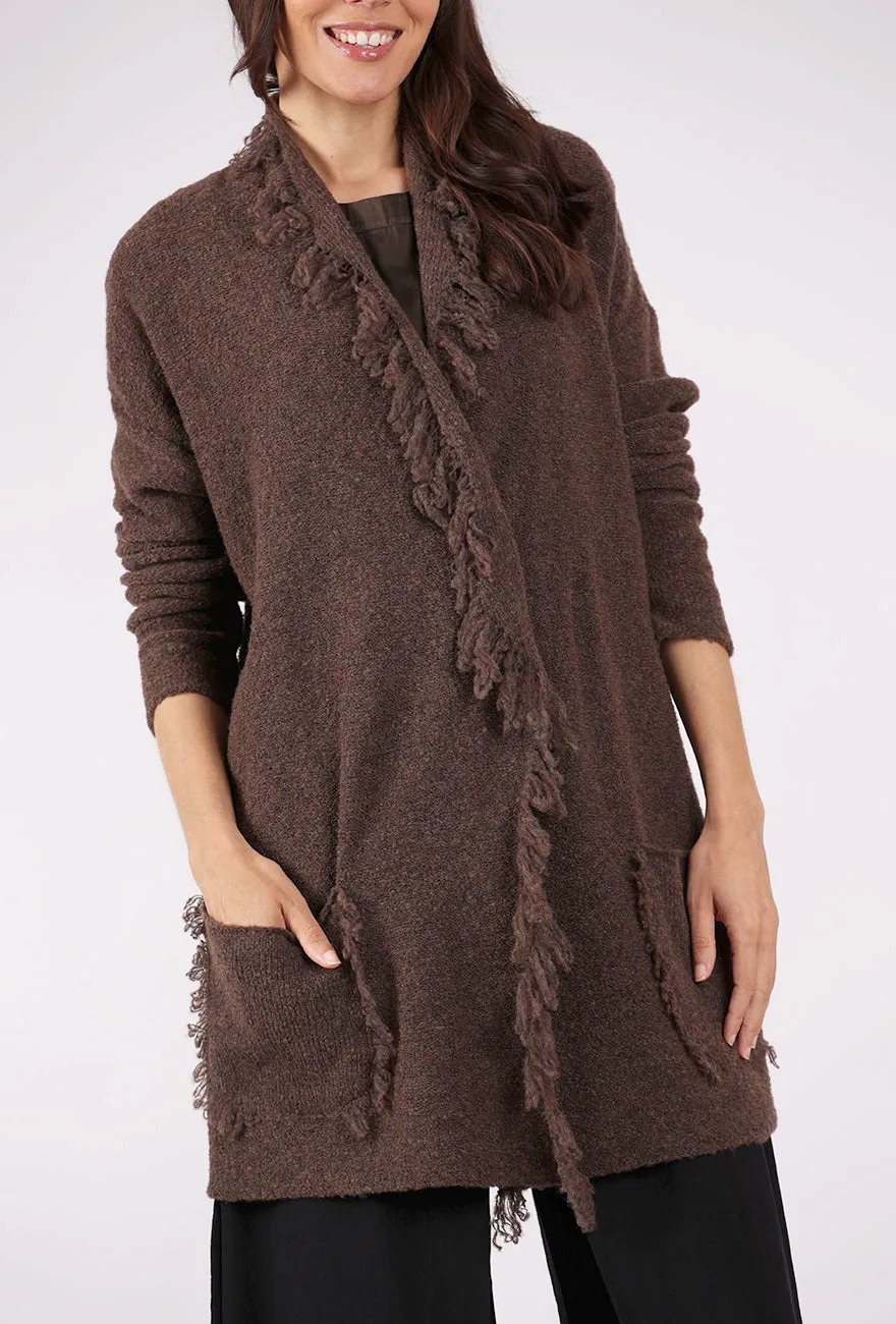 Fringed Lapel Cardie, Coffee Blend Comfortable