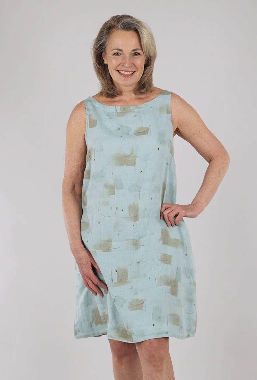 Light As Air Classic A-line design Brushstroke Linen Shift Dress, Moonlight