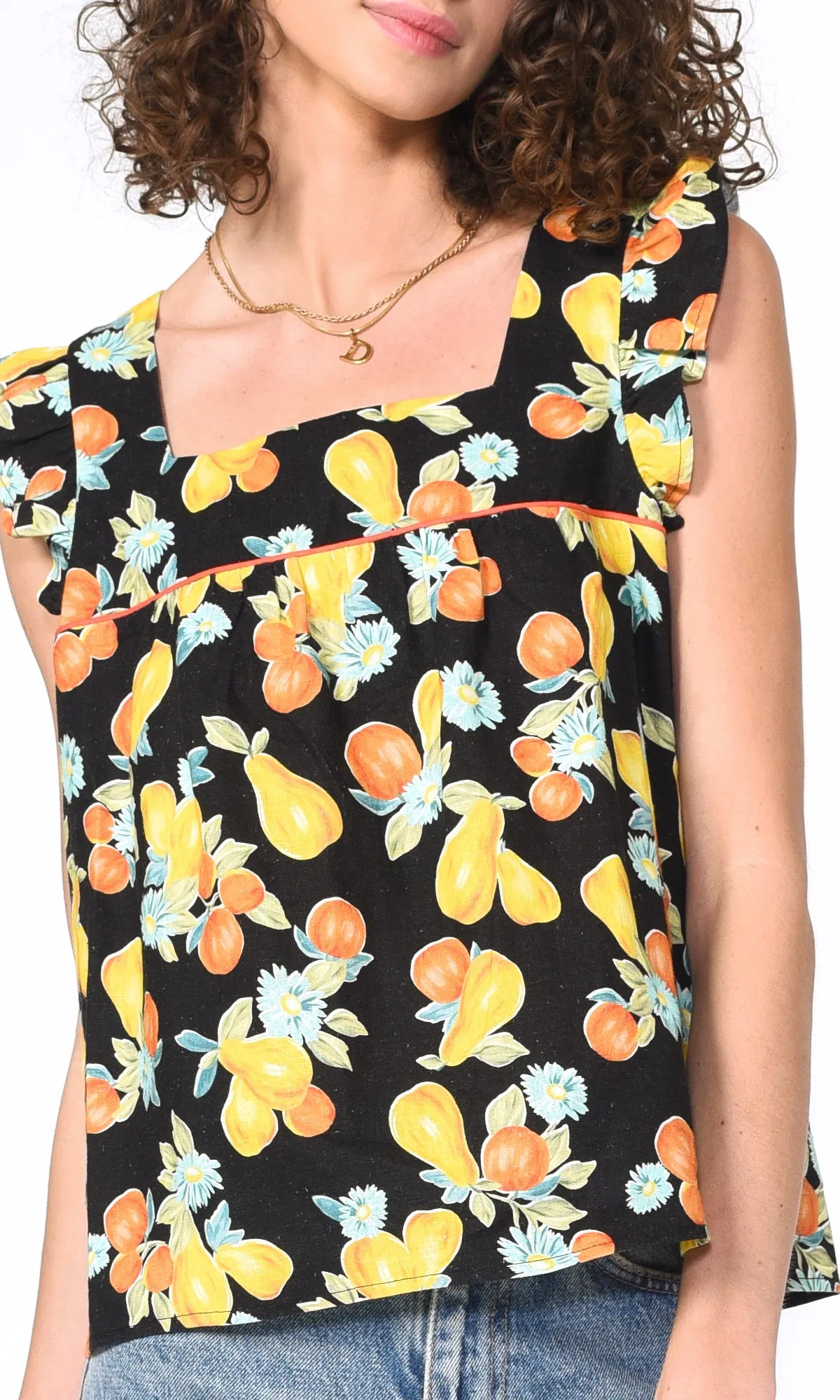 Gia Ecovero Fruit Tropics Square Neck Top Light Textures