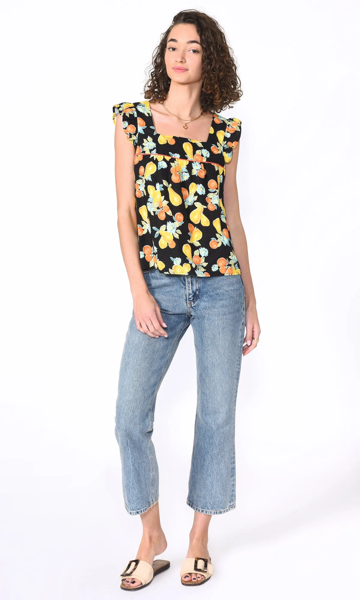 Gia Ecovero Fruit Tropics Square Neck Top Light Textures