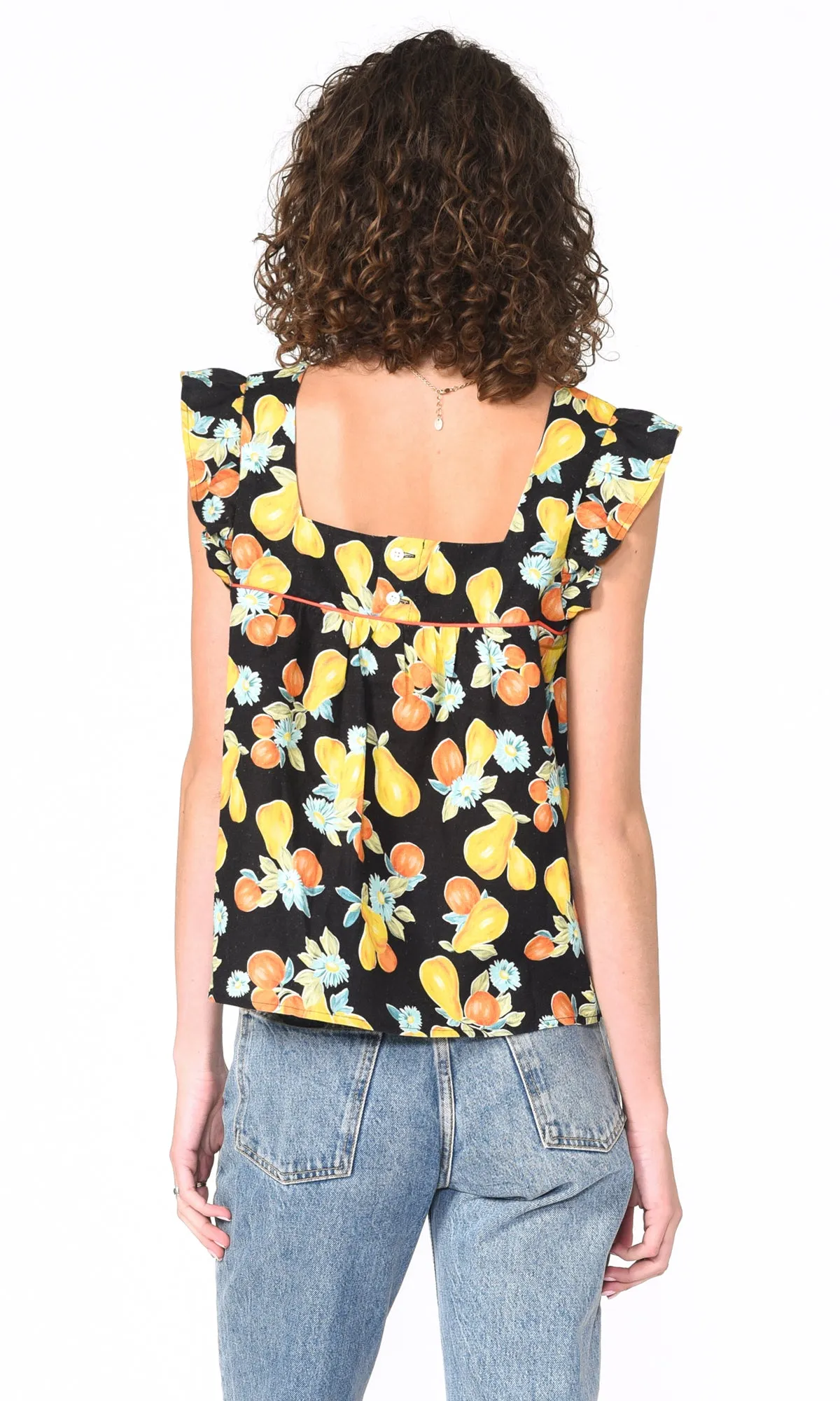 Gia Ecovero Fruit Tropics Square Neck Top Light Textures