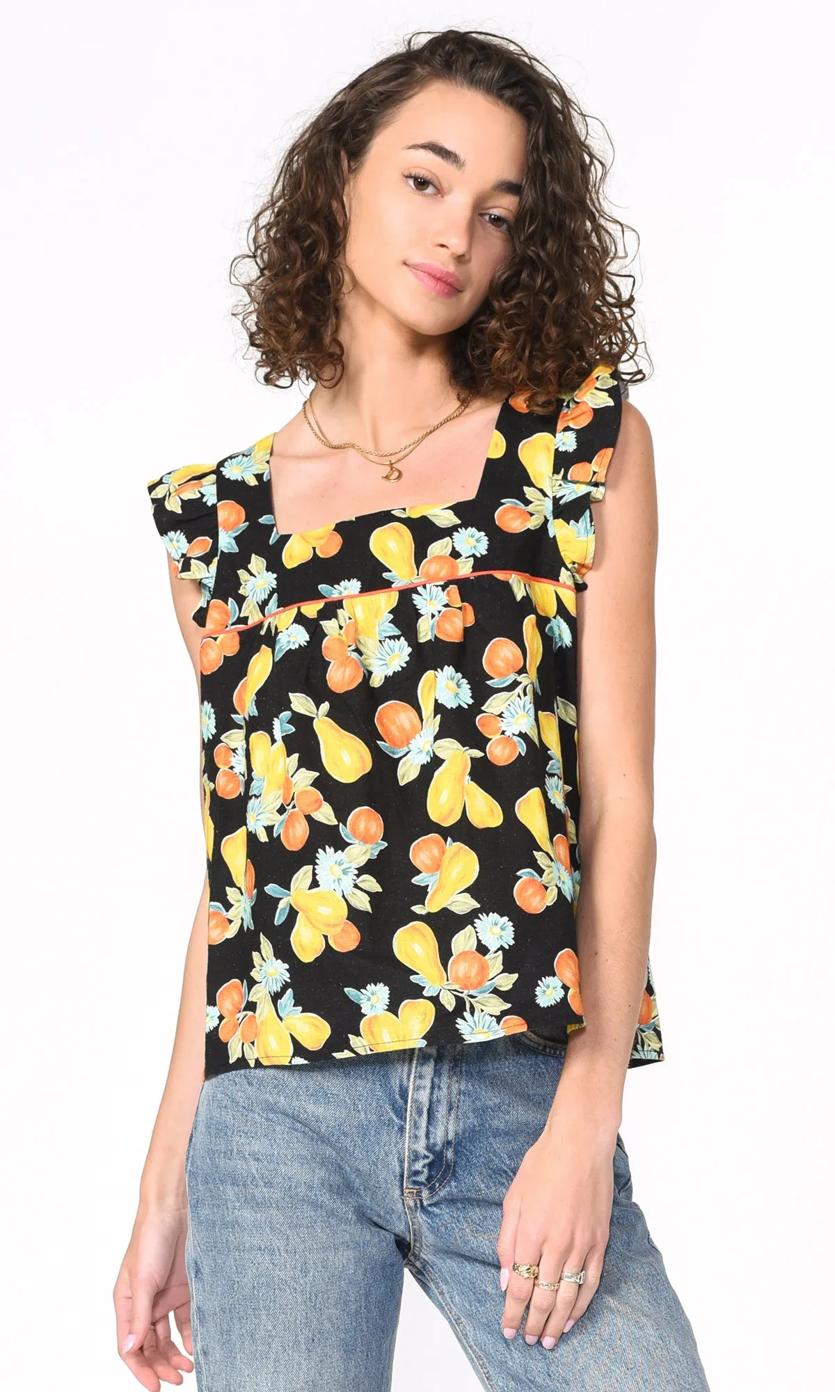 Gia Ecovero Fruit Tropics Square Neck Top Lightweight button-up top