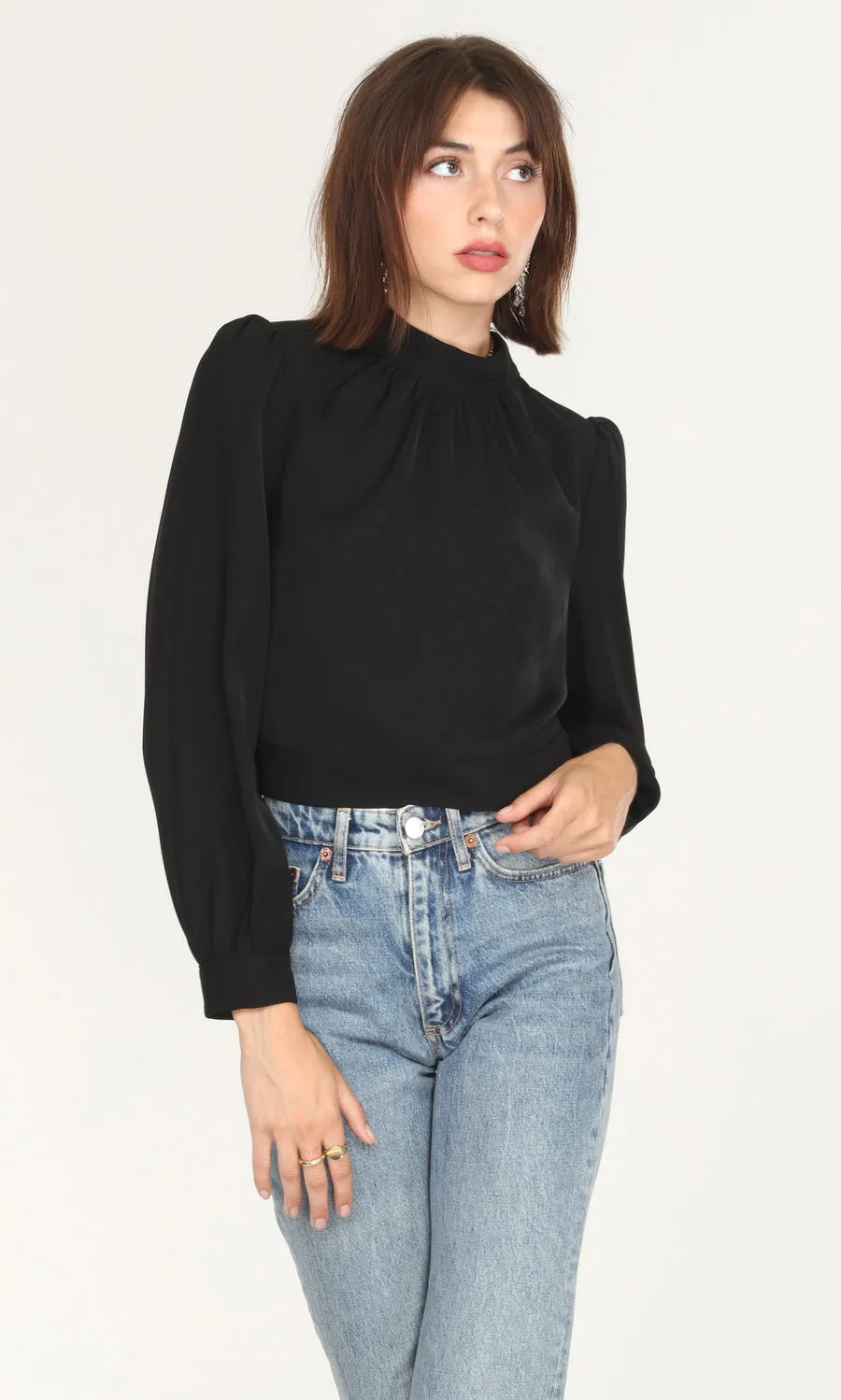Gianna Open Back Mock Neck Top Feminine Touch