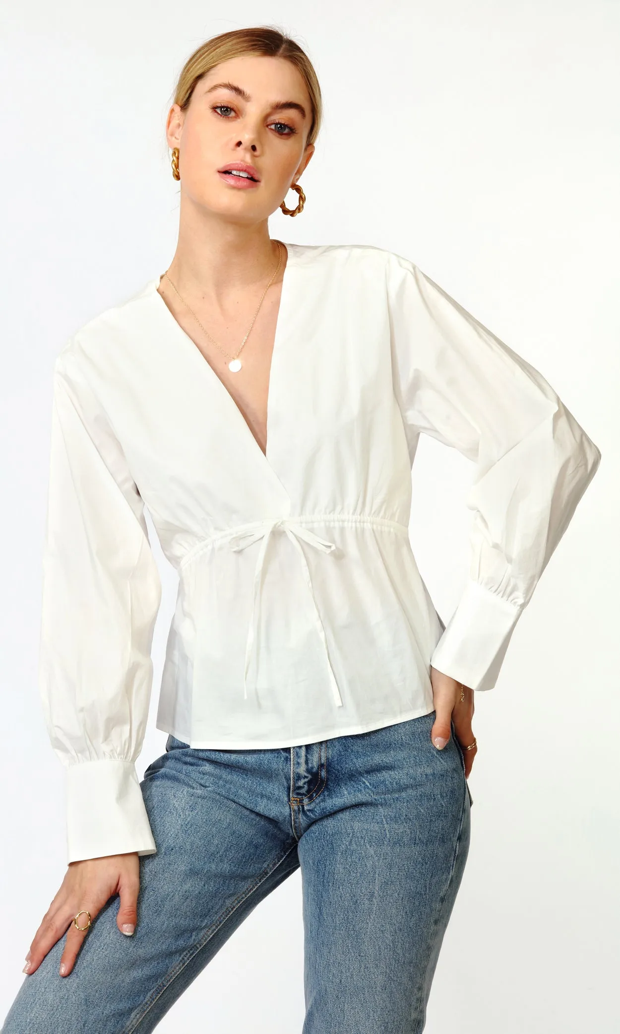 Gianna Tie Front Long Sleeve Poplin Top Daywear Chic