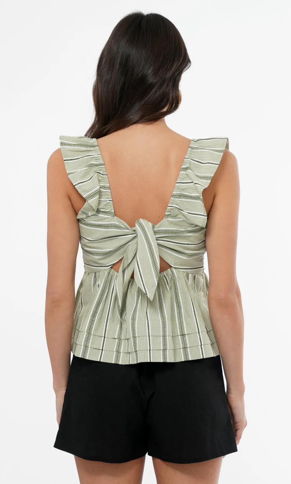 Gillian Mixed Media Stripe Open Tie Back Top Breezy Comfort